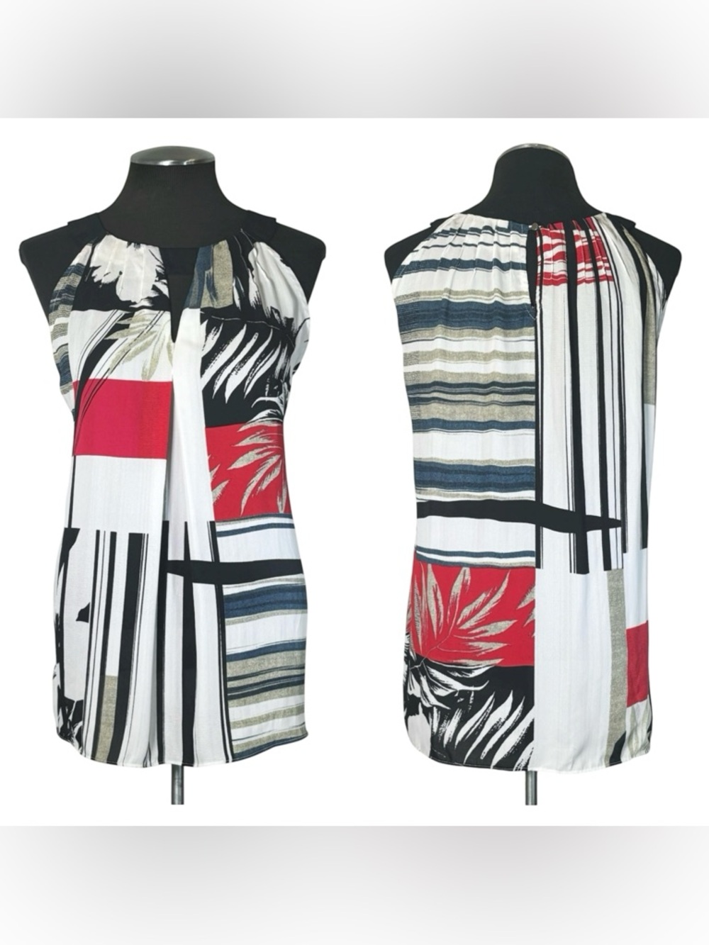 🆕 Sioni - Mixed Print Sleeveless Keyhole Top – Medium